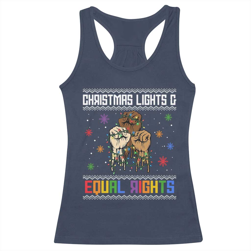 Christmas Lights And Equal Rights Ugly Sweater Racerback Tank Top Xmas Activism Gift TS12 Navy Print Your Wear