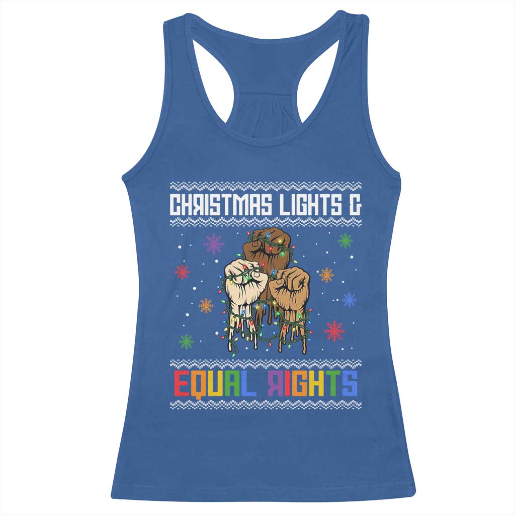 Christmas Lights And Equal Rights Ugly Sweater Racerback Tank Top Xmas Activism Gift TS12 Royal Blue Print Your Wear