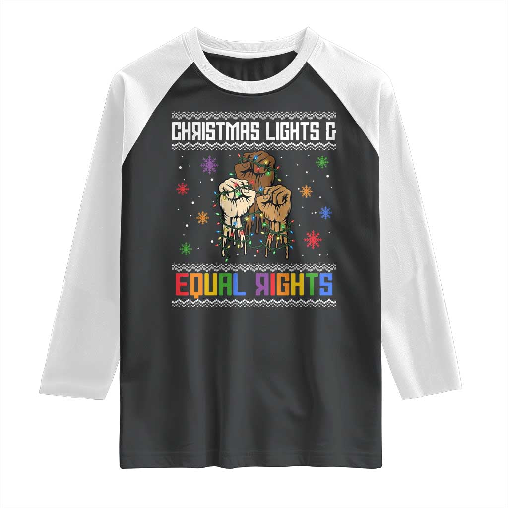 Christmas Lights And Equal Rights Ugly Sweater Raglan Shirt Xmas Activism Gift TS12 Black White Print Your Wear