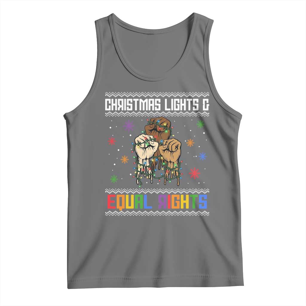 Christmas Lights And Equal Rights Ugly Sweater Tank Top Xmas Activism Gift TS12 Black Heather Print Your Wear