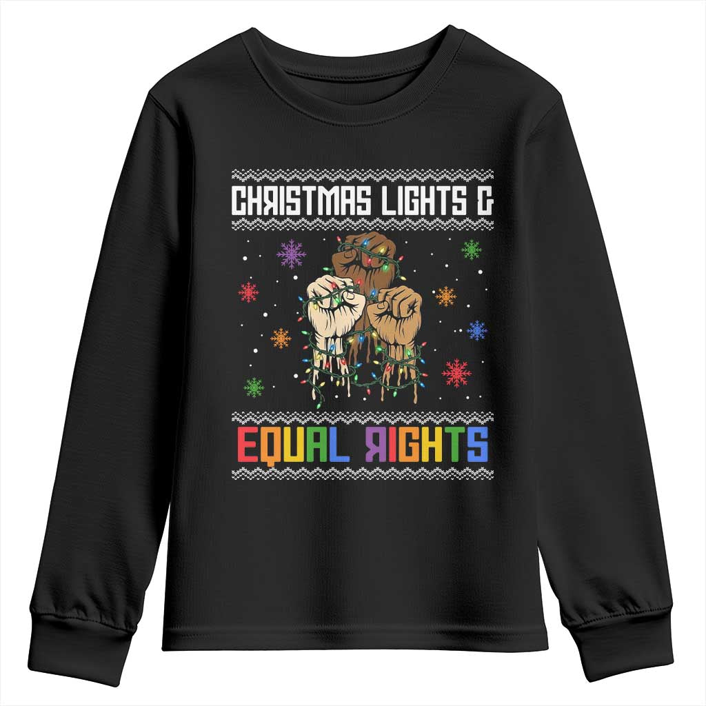 Christmas Lights And Equal Rights Ugly Sweater Youth Sweatshirt Xmas Activism Gift TS12 Black Print Your Wear