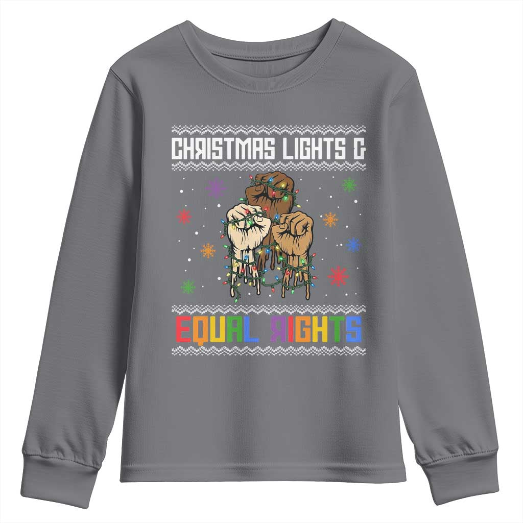 Christmas Lights And Equal Rights Ugly Sweater Youth Sweatshirt Xmas Activism Gift TS12 Charcoal Print Your Wear