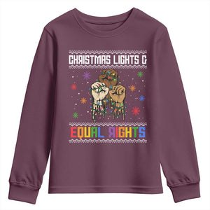 Christmas Lights And Equal Rights Ugly Sweater Youth Sweatshirt Xmas Activism Gift TS12 Maroon Print Your Wear