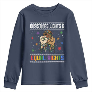Christmas Lights And Equal Rights Ugly Sweater Youth Sweatshirt Xmas Activism Gift TS12 Navy Print Your Wear