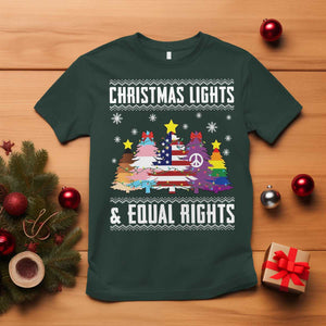 Xmas Lights Equal Rights Ugly Sweater Activism Gift T Shirt TS12 Dark Forest Green Print Your Wear