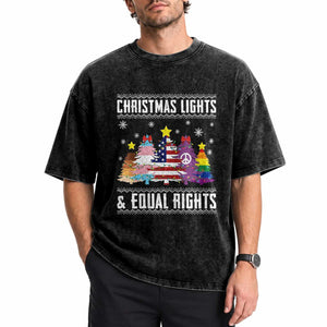 Xmas Lights Equal Rights Ugly Sweater Activism Gift Washed Cotton T-Shirt