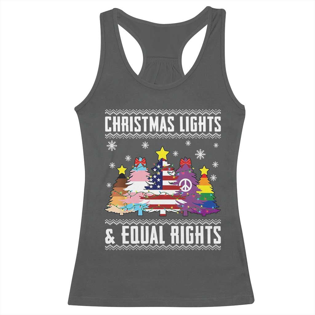 Xmas Lights Equal Rights Ugly Sweater Activism Gift Racerback Tank Top TS12 Dark Heather Print Your Wear