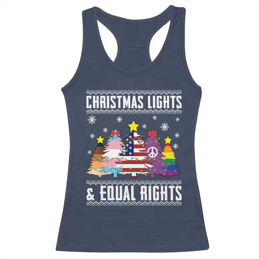 Xmas Lights Equal Rights Ugly Sweater Activism Gift Racerback Tank Top TS12 Navy Print Your Wear