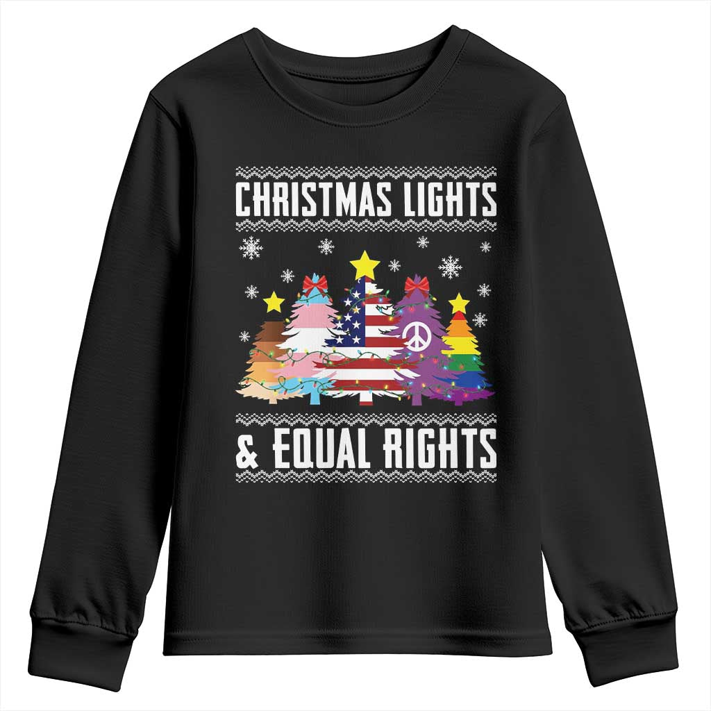 Xmas Lights Equal Rights Ugly Sweater Activism Gift Youth Sweatshirt TS12 Black Print Your Wear