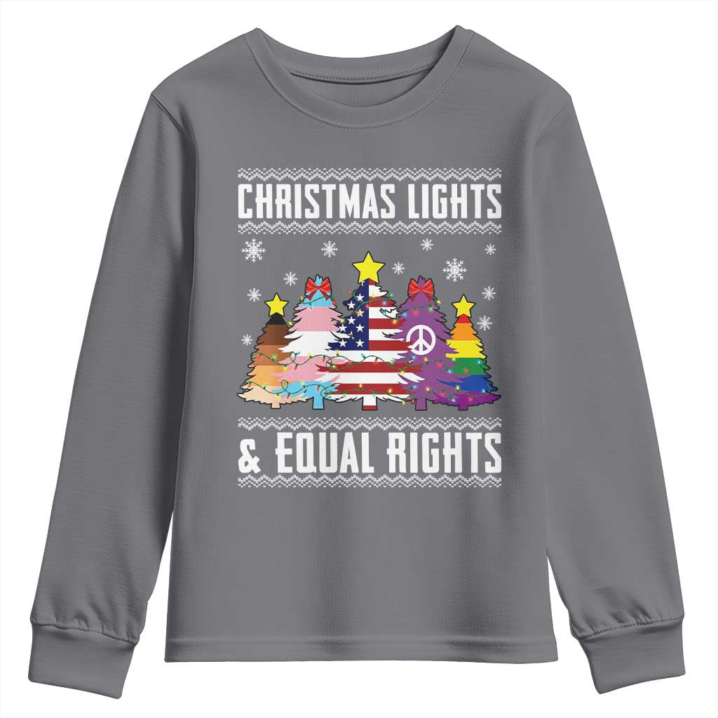 Xmas Lights Equal Rights Ugly Sweater Activism Gift Youth Sweatshirt TS12 Charcoal Print Your Wear