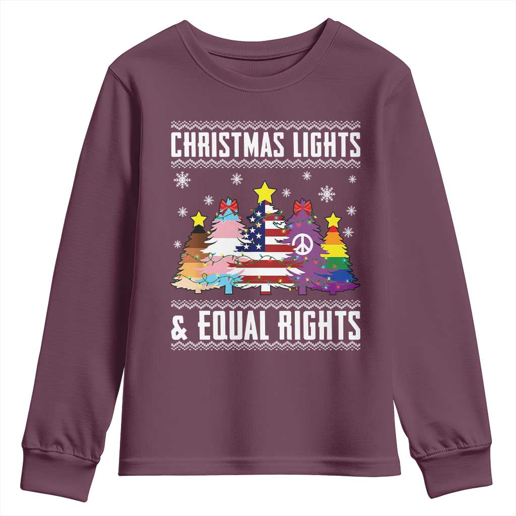 Xmas Lights Equal Rights Ugly Sweater Activism Gift Youth Sweatshirt TS12 Maroon Print Your Wear