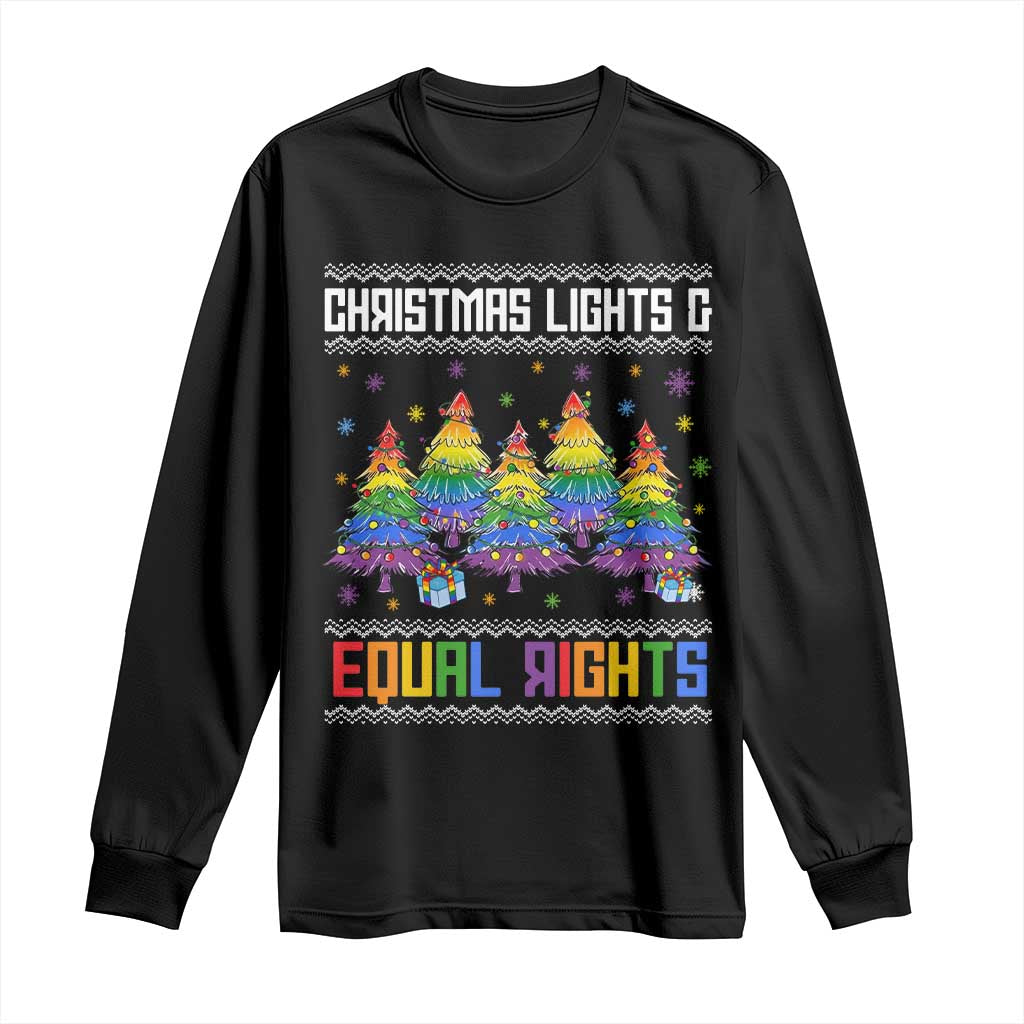 Christmas Equality Lights Ugly Sweater Long Sleeve Shirt Xmas Activism Gift TS12 Black Print Your Wear