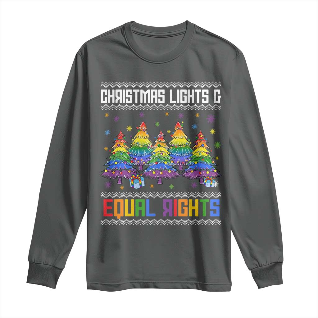 Christmas Equality Lights Ugly Sweater Long Sleeve Shirt Xmas Activism Gift TS12 Dark Heather Print Your Wear