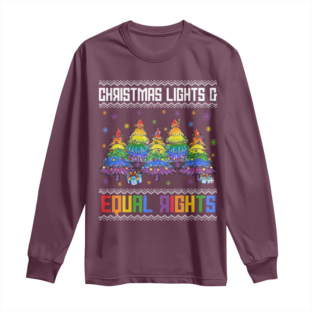 Christmas Equality Lights Ugly Sweater Long Sleeve Shirt Xmas Activism Gift TS12 Maroon Print Your Wear