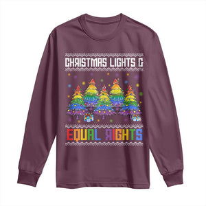 Christmas Equality Lights Ugly Sweater Long Sleeve Shirt Xmas Activism Gift TS12 Maroon Print Your Wear
