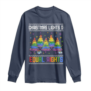 Christmas Equality Lights Ugly Sweater Long Sleeve Shirt Xmas Activism Gift TS12 Navy Print Your Wear