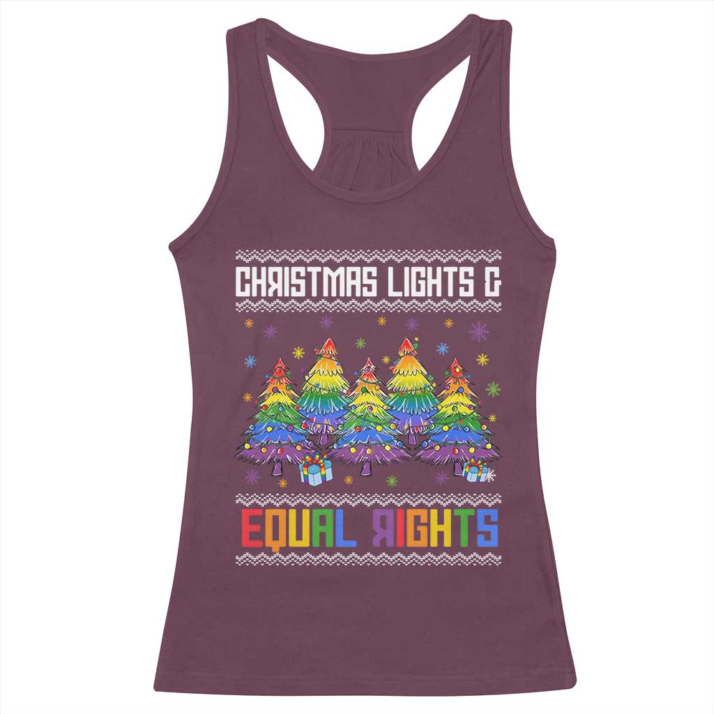 Christmas Equality Lights Ugly Sweater Racerback Tank Top Xmas Activism Gift TS12 Maroon Print Your Wear