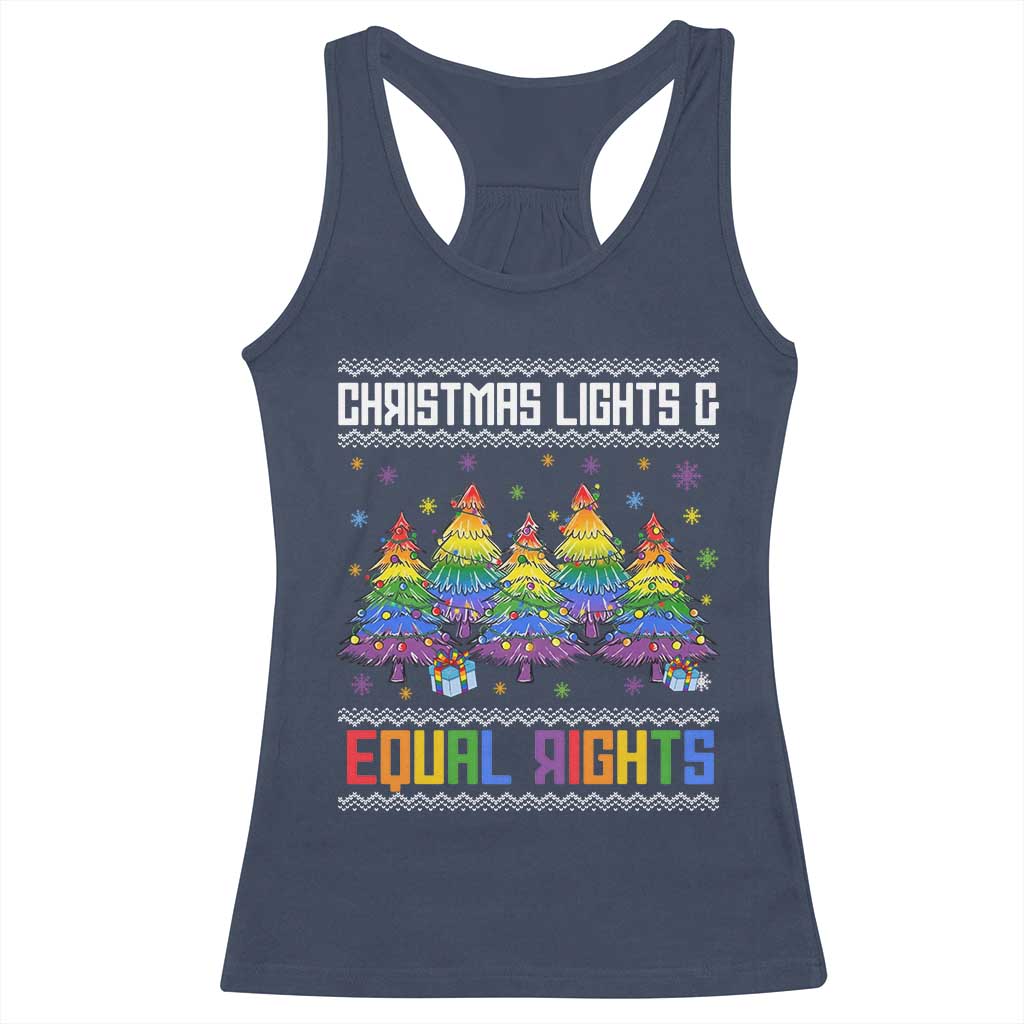 Christmas Equality Lights Ugly Sweater Racerback Tank Top Xmas Activism Gift TS12 Navy Print Your Wear
