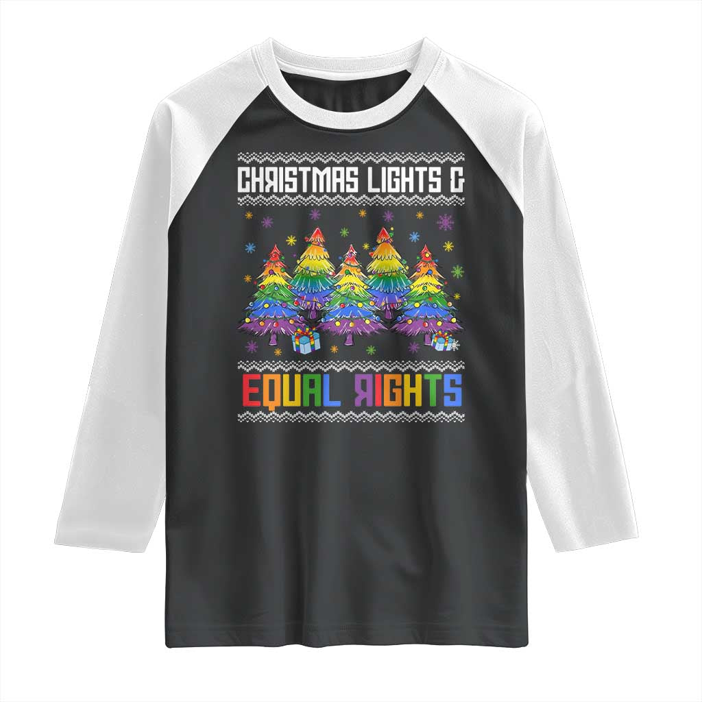Christmas Equality Lights Ugly Sweater Raglan Shirt Xmas Activism Gift TS12 Black White Print Your Wear