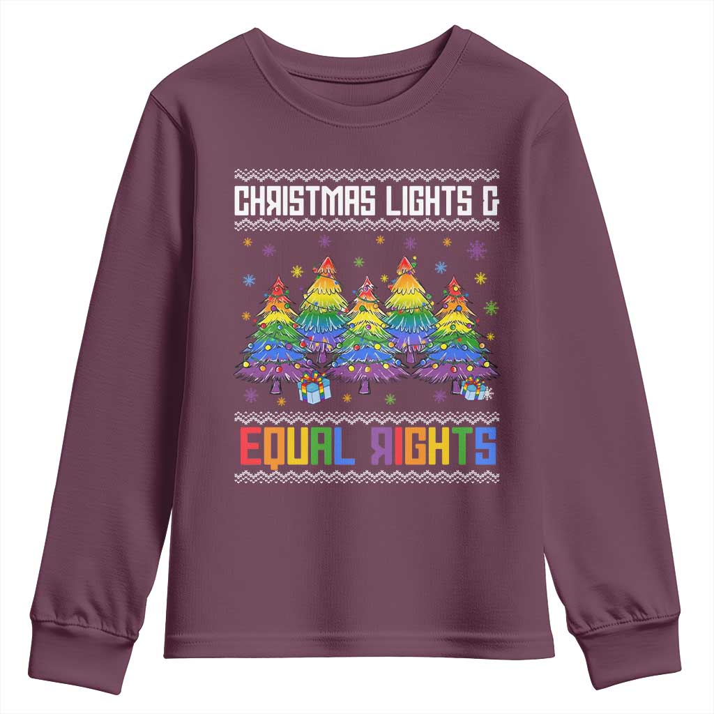 Christmas Equality Lights Ugly Sweater Youth Sweatshirt Xmas Activism Gift TS12 Maroon Print Your Wear