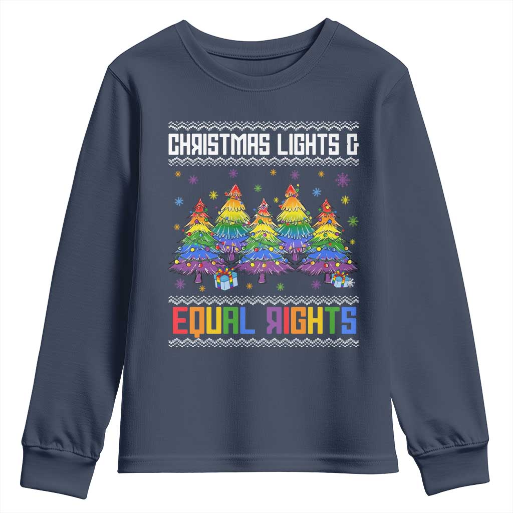 Christmas Equality Lights Ugly Sweater Youth Sweatshirt Xmas Activism Gift TS12 Navy Print Your Wear