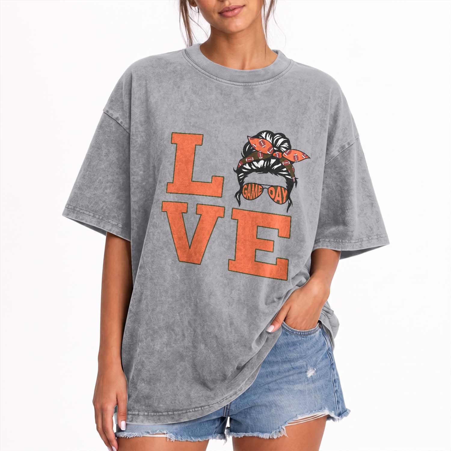 Love Vintage Cool Pun Girl Washed Cotton T-Shirt Game Day Gift