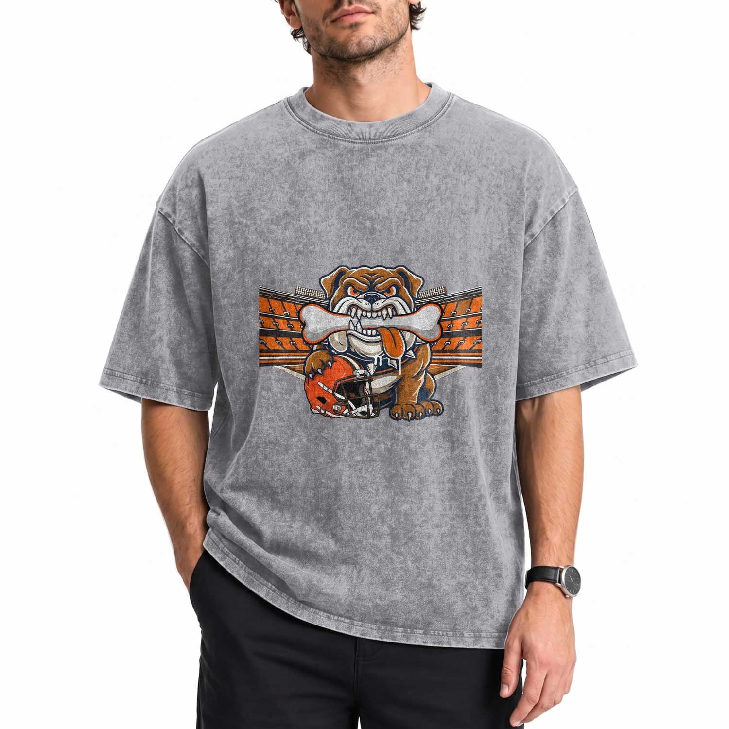 Funny Bulldog Football Lover Washed Cotton T-Shirt Game Day Fan Lifestyle