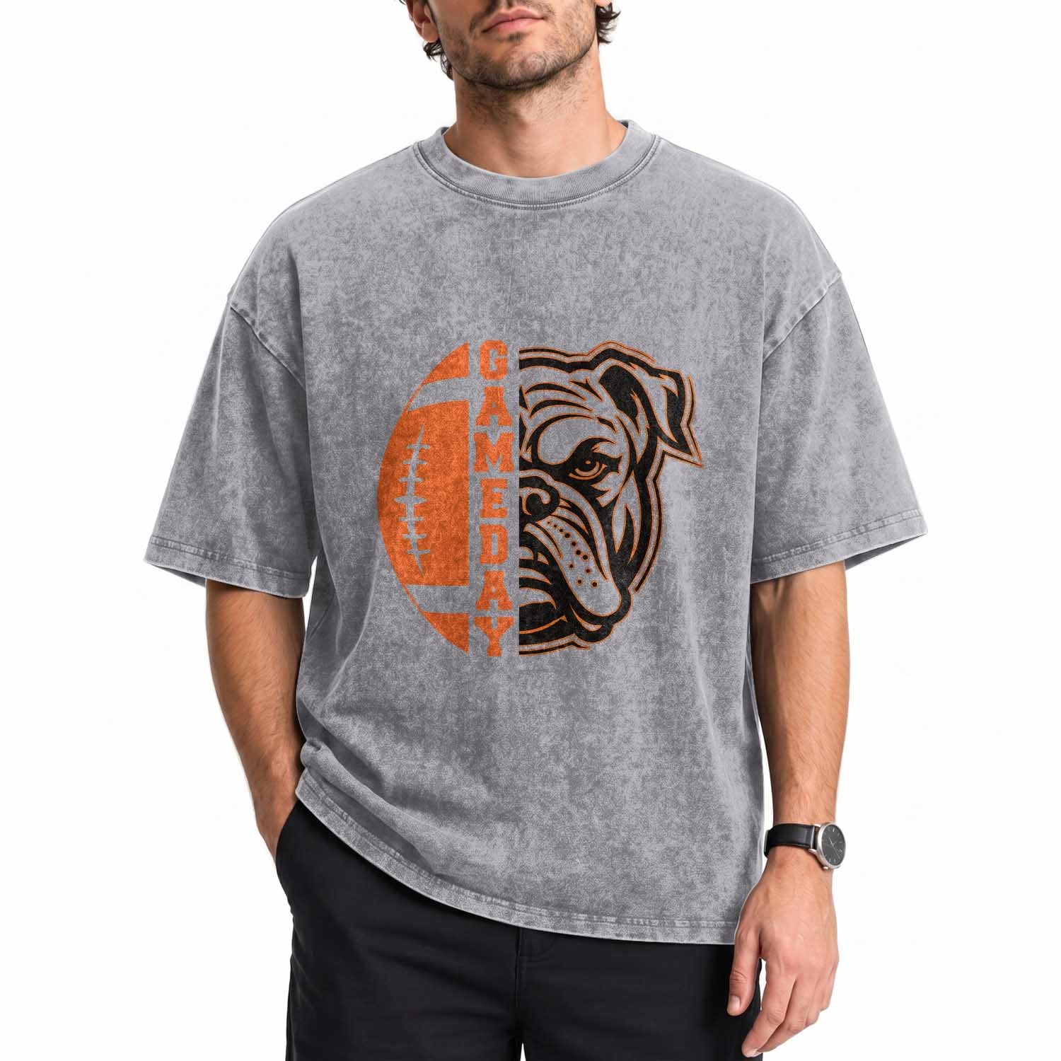 Bulldog Football Lover Washed Cotton T-Shirt Game Day Fan Lifestyle