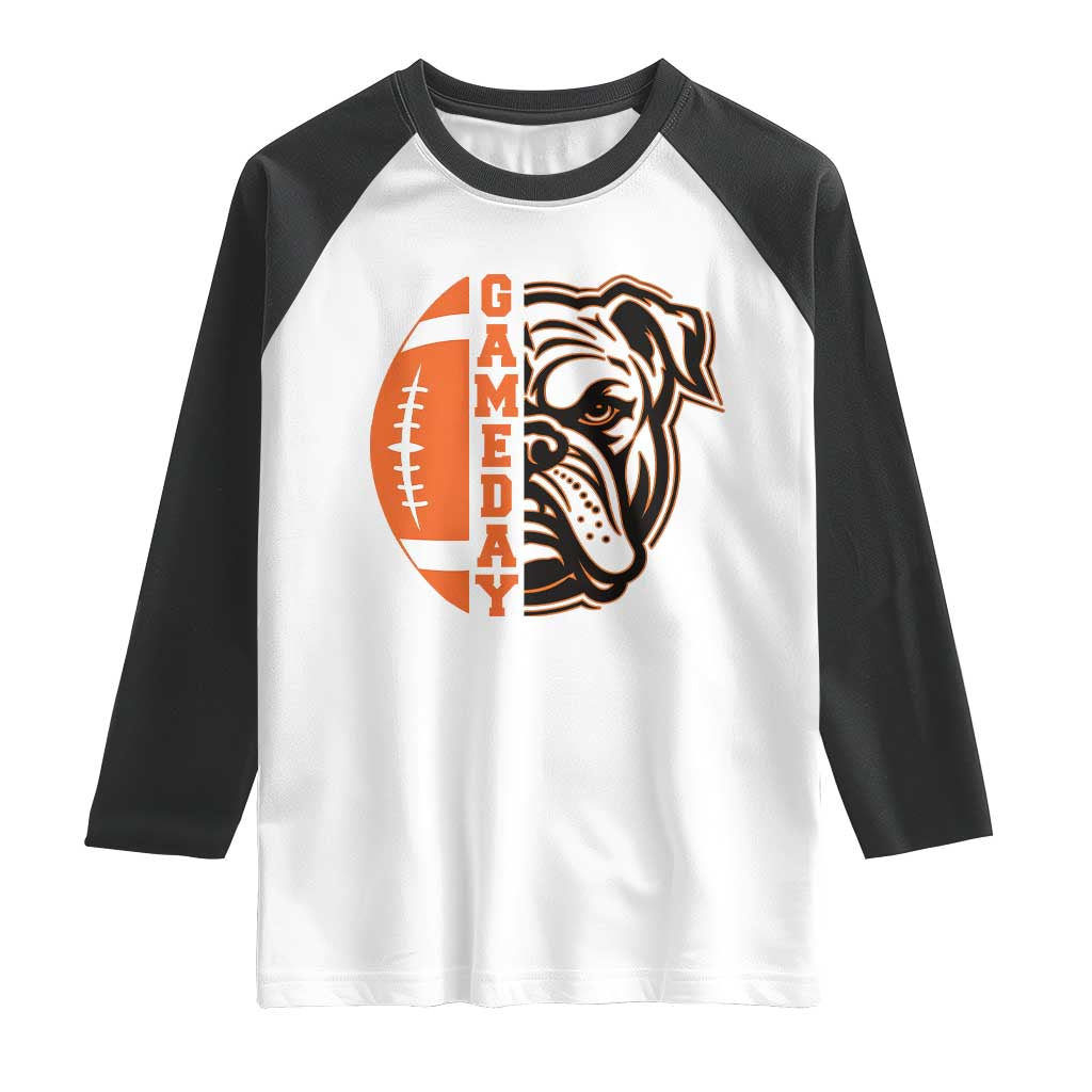 Bulldog Football Lover Raglan Shirt Game Day Fan Lifestyle TS12 White Black Print Your Wear