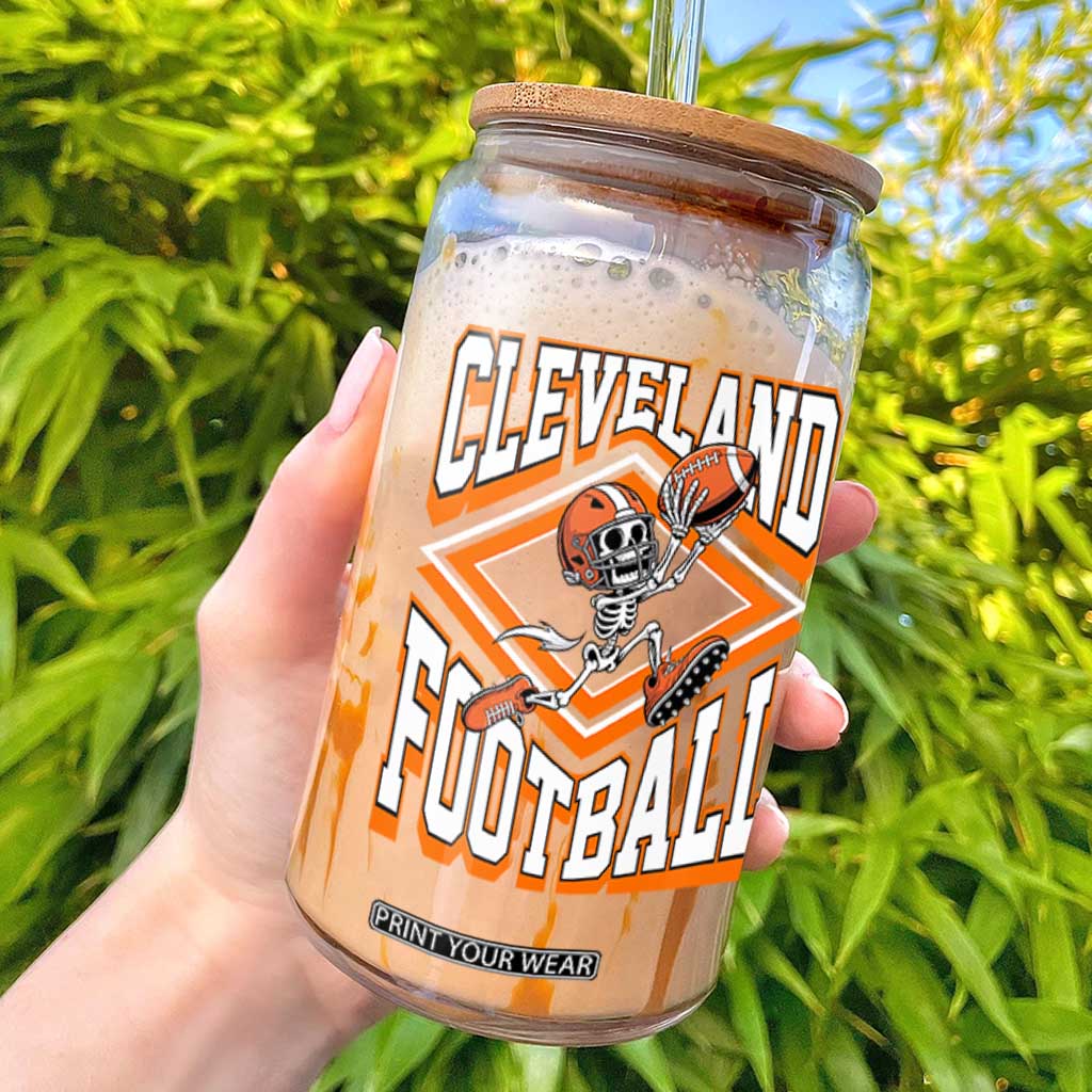 Funny Skeleton Dark Football Glass Can CFBB Fan Gift TS12 White Print Your Wear