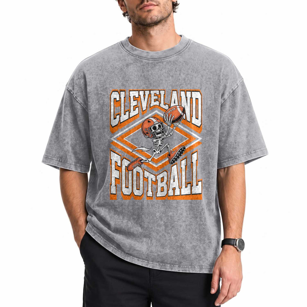 Funny Skeleton Dark Football Washed Cotton T-Shirt CFBB Fan Gift