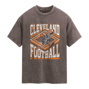 Funny Skeleton Dark Football Washed Cotton T-Shirt CFBB Fan Gift