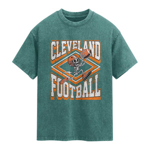 Funny Skeleton Dark Football Washed Cotton T-Shirt CFBB Fan Gift