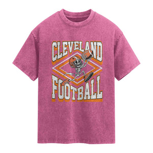 Funny Skeleton Dark Football Washed Cotton T-Shirt CFBB Fan Gift