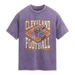 Funny Skeleton Dark Football Washed Cotton T-Shirt CFBB Fan Gift