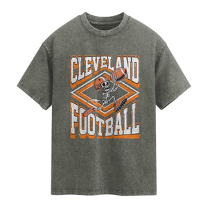 Funny Skeleton Dark Football Washed Cotton T-Shirt CFBB Fan Gift
