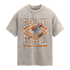 Funny Skeleton Dark Football Washed Cotton T-Shirt CFBB Fan Gift