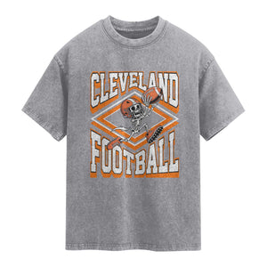 Funny Skeleton Dark Football Washed Cotton T-Shirt CFBB Fan Gift