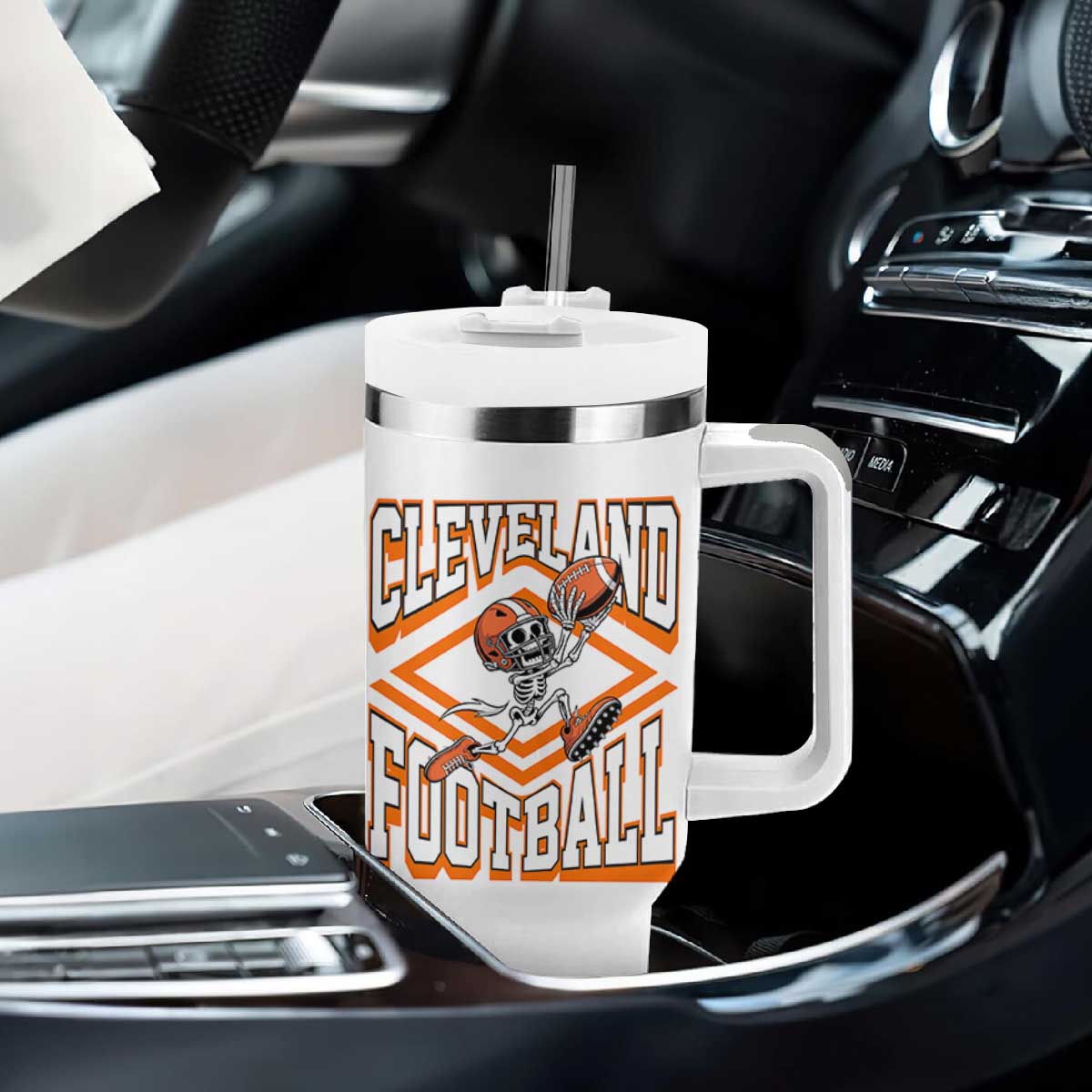 Funny Skeleton Dark Football Tumbler With Handle CFBB Fan Gift TS12 Print Your Wear