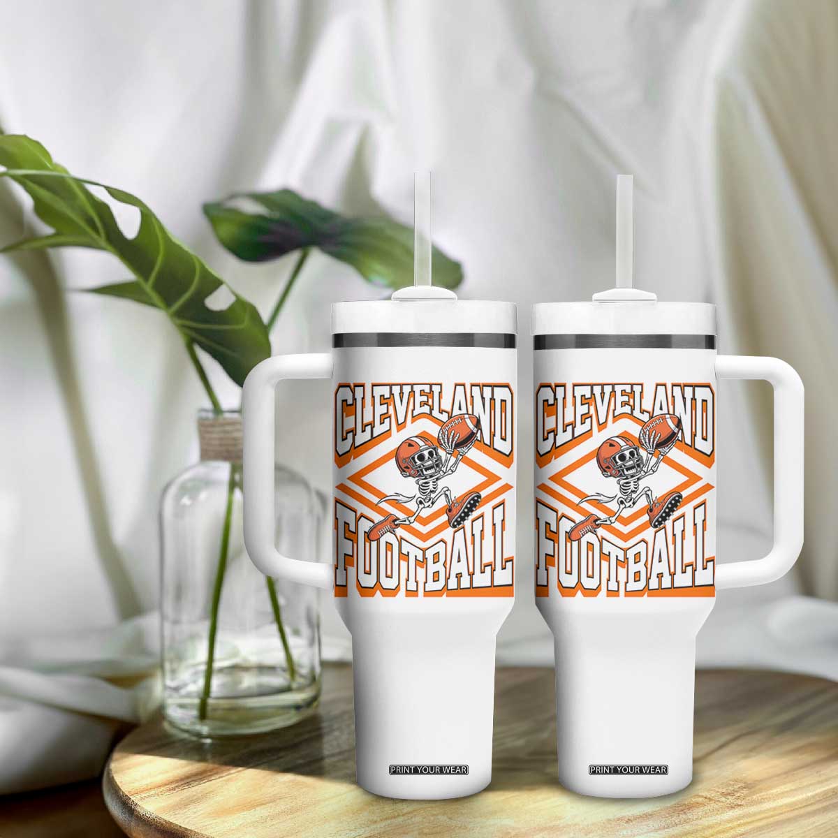 Funny Skeleton Dark Football Tumbler With Handle CFBB Fan Gift TS12 Print Your Wear
