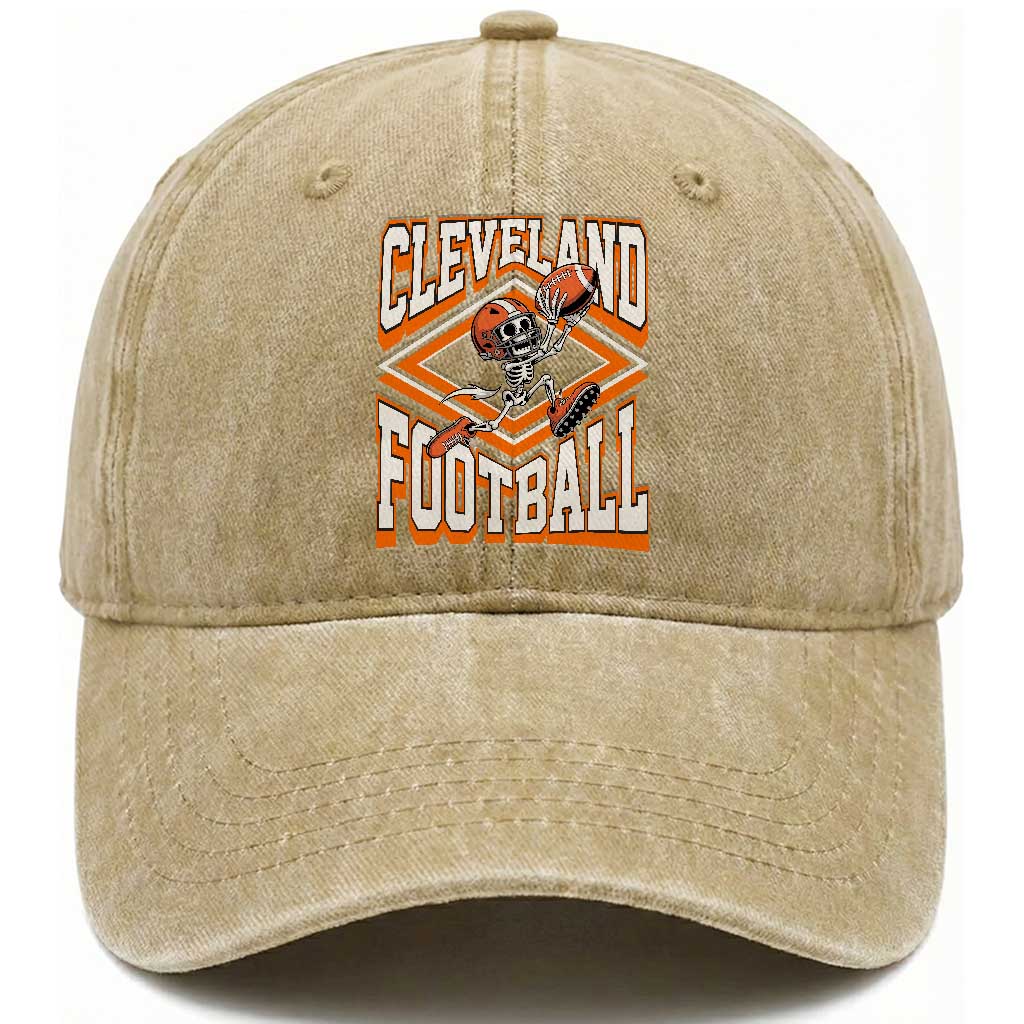 Funny Skeleton Dark Football Washed Cotton Baseball Cap CFBB Fan Gift TS12 Print Your Wear