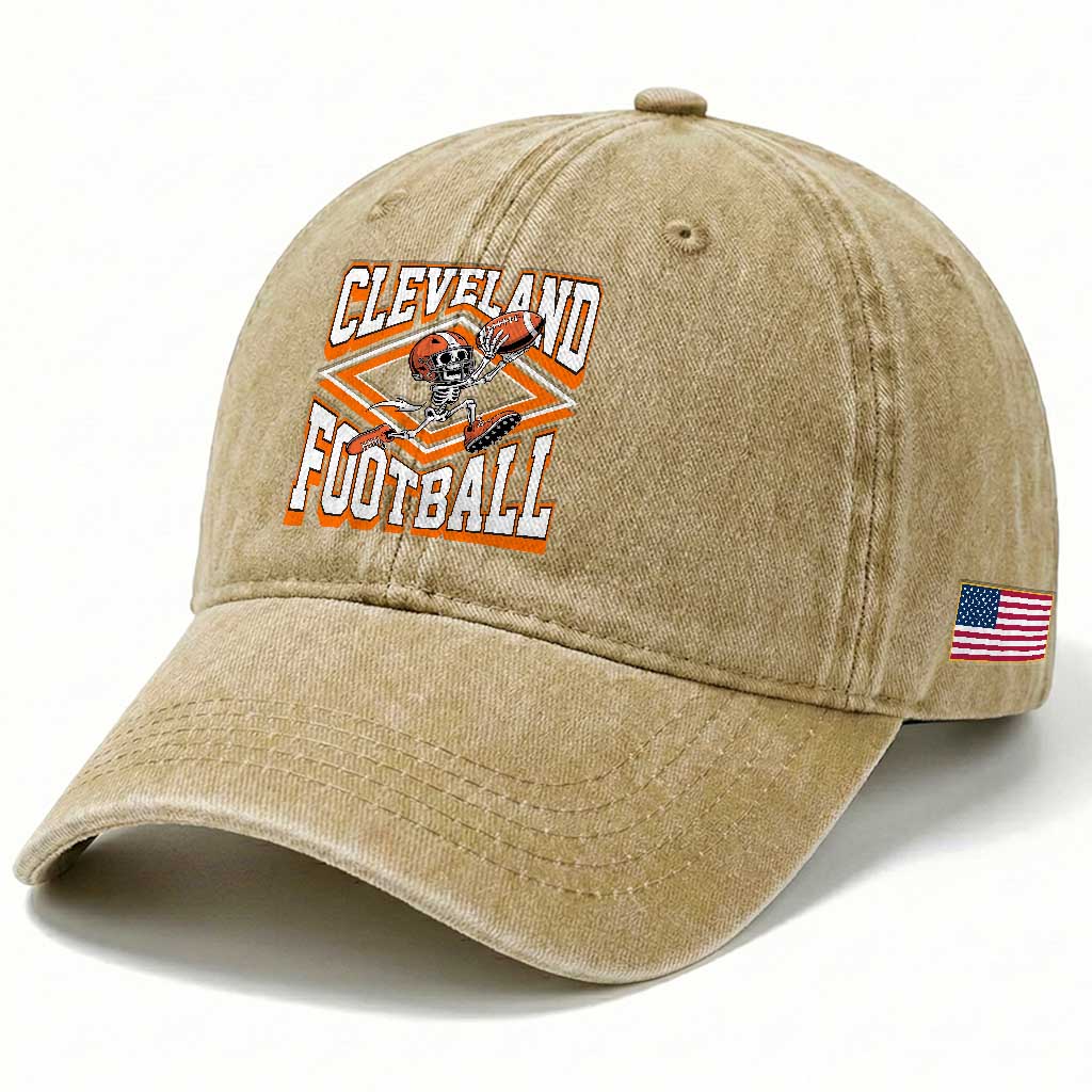 Funny Skeleton Dark Football Washed Cotton Baseball Cap CFBB Fan Gift TS12 Print Your Wear