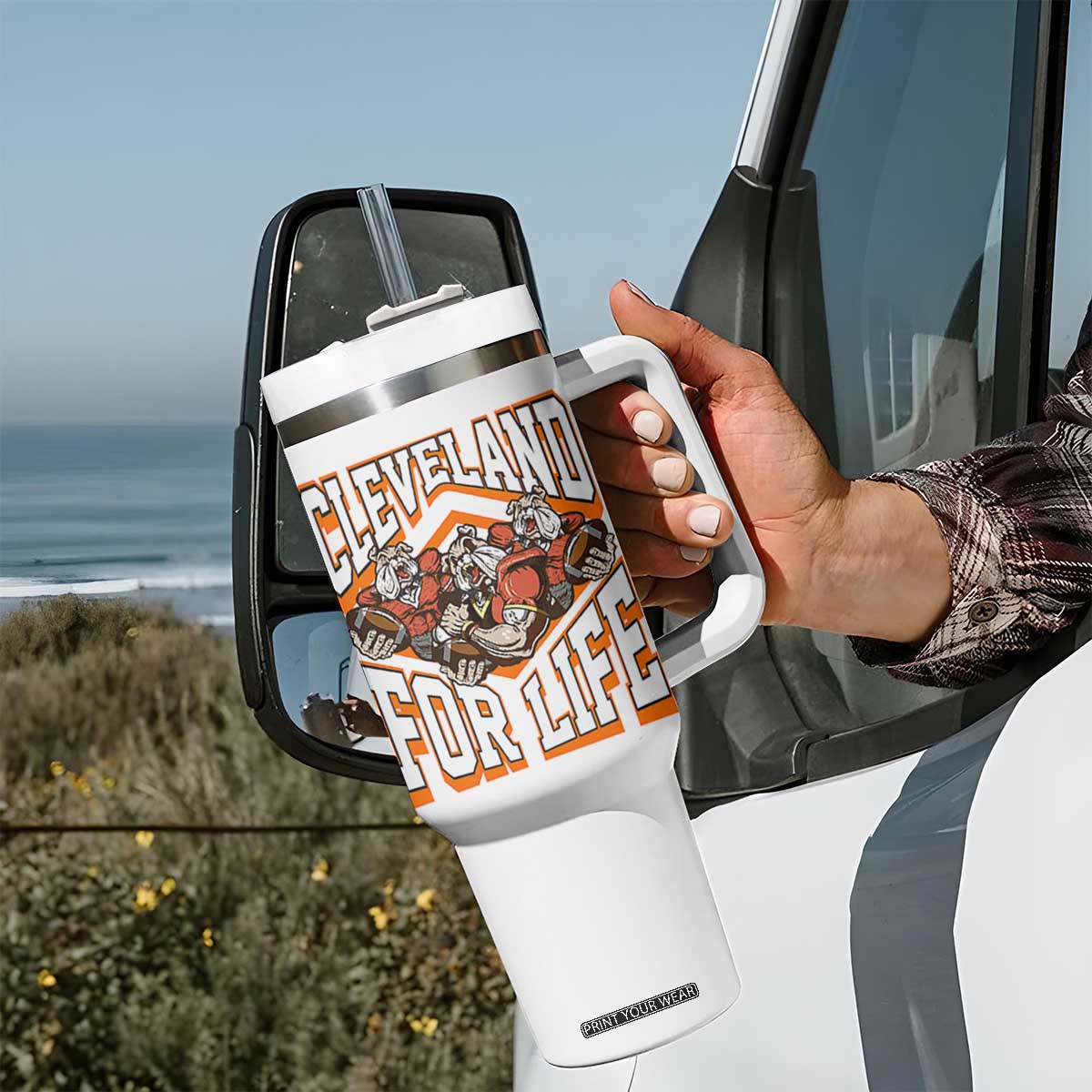 Cleveland For Life Tumbler With Handle CFBB Fan Gift TS12 Print Your Wear