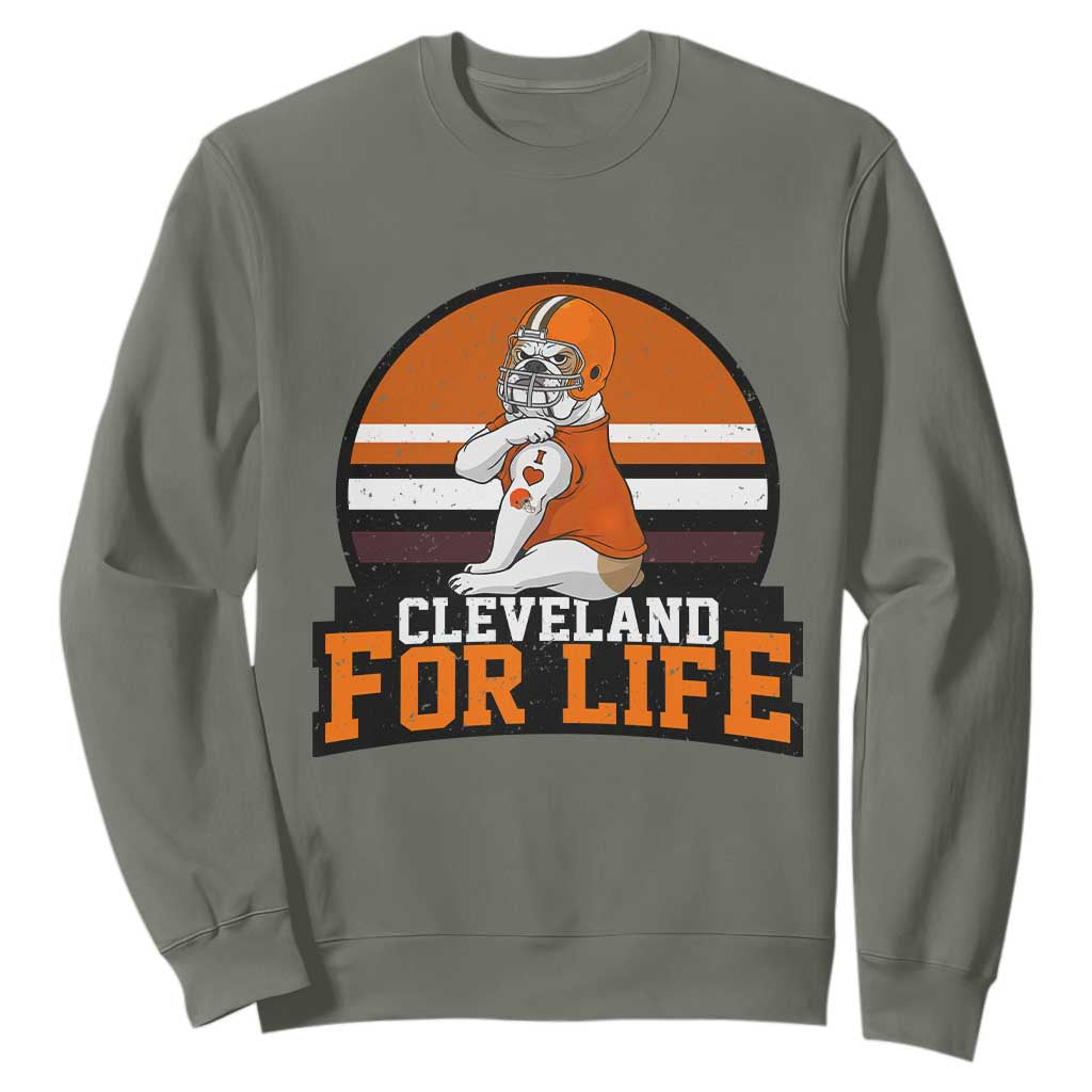 Funny Bulldog Game Day Sweatshirt Cleveland For Life TS12 Military Green Print Your Wear