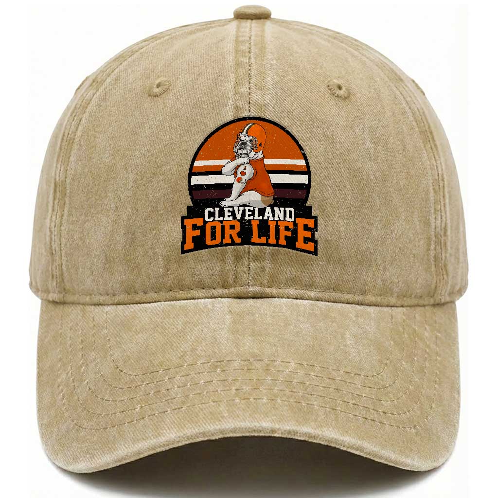 Funny Bulldog Game Day Washed Cotton Baseball Cap Cleveland For Life TS12 Print Your Wear