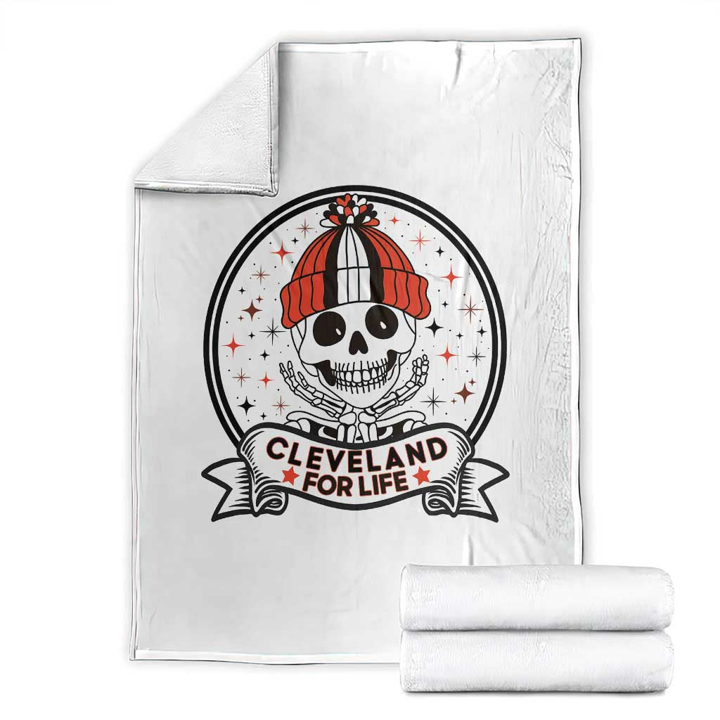 Funny Skeleton Dark Football Lover Throw Blanket Cleveland For Life TS12 White Print Your Wear