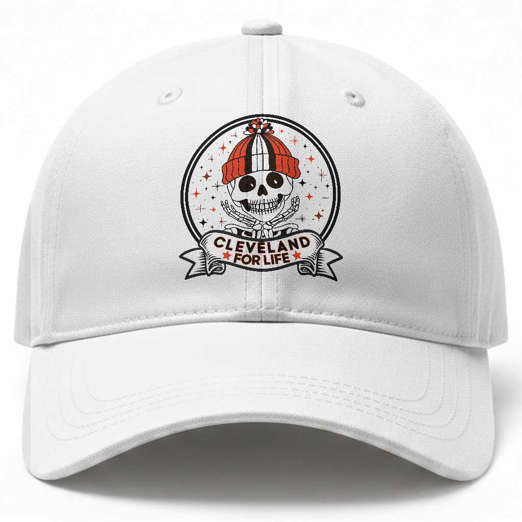 Funny Skeleton Dark Football Lover Baseball Cap Cleveland For Life TS12 Print Your Wear
