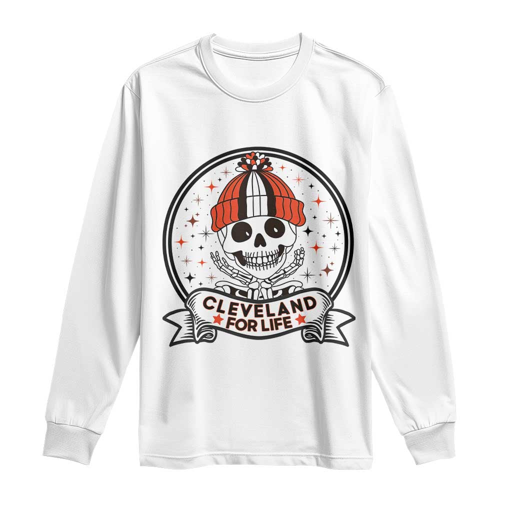 Funny Skeleton Dark Football Lover Long Sleeve Shirt Cleveland For Life TS12 White Print Your Wear