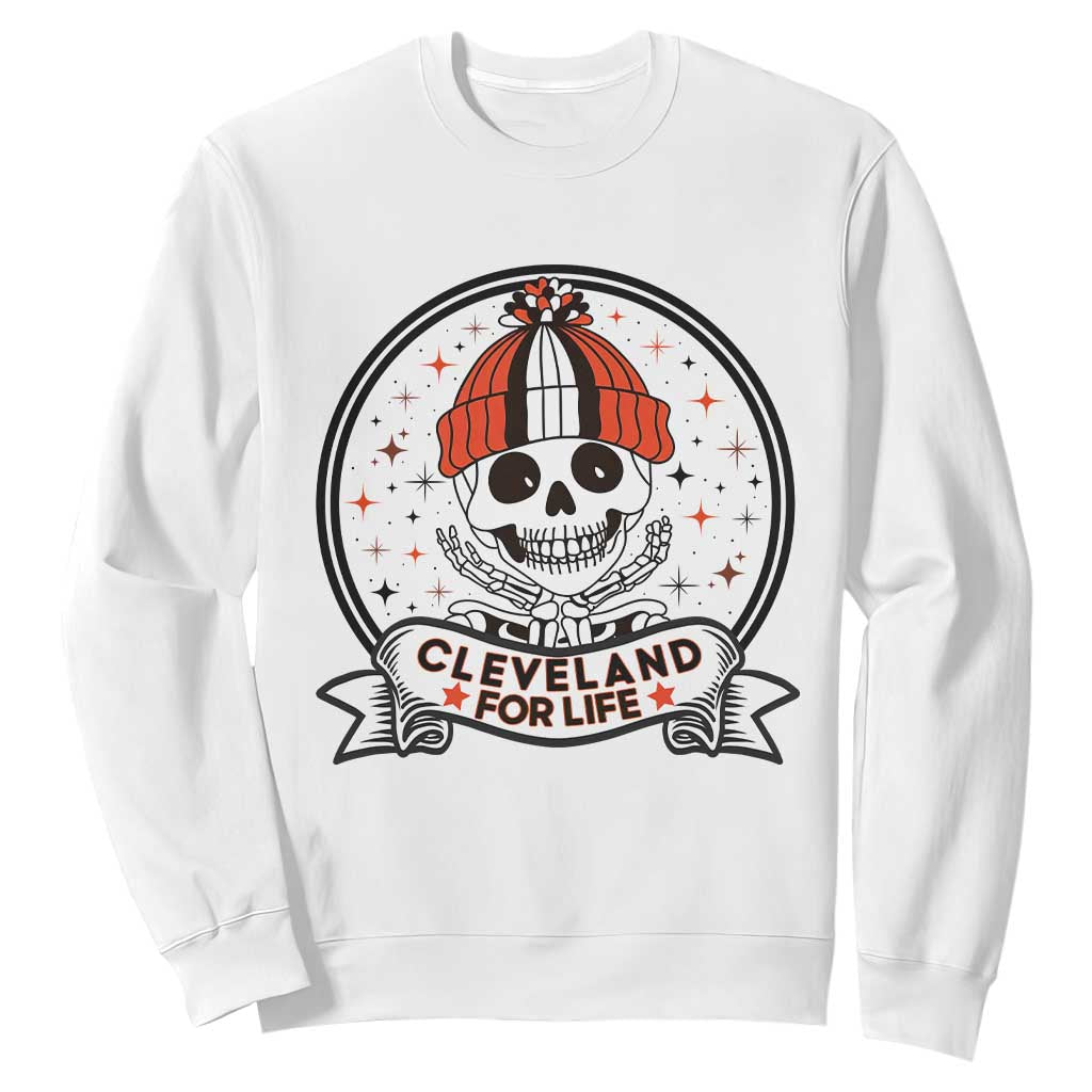 Funny Skeleton Dark Football Lover Sweatshirt Cleveland For Life TS12 White Print Your Wear