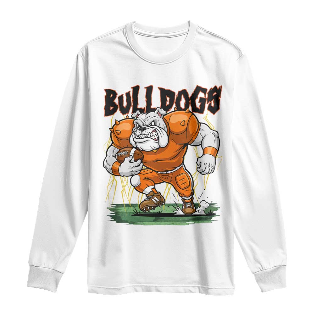 Funny Bulldog Playing Football Long Sleeve Shirt Game Day Dog Lover TS12 White Print Your Wear